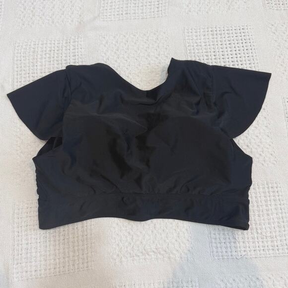 Torrid 3 wireless flutter sleeve faux tie keyhole swim top SW 2820 - Picture 6 of 10